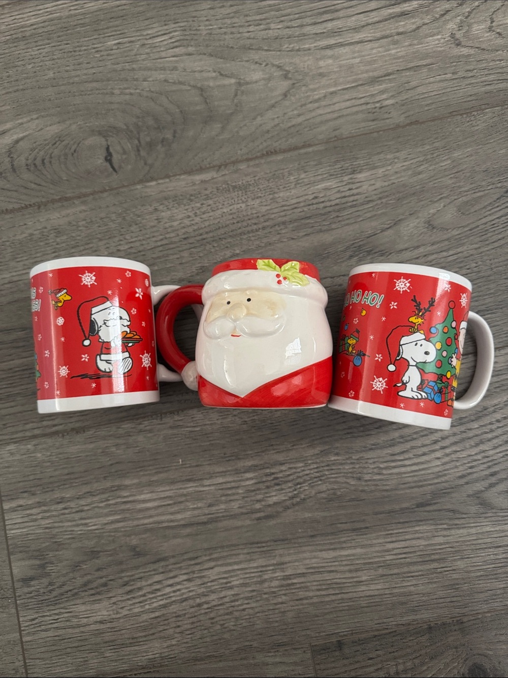 Christmas Santa & Snoopy Holiday Mug Set - Red